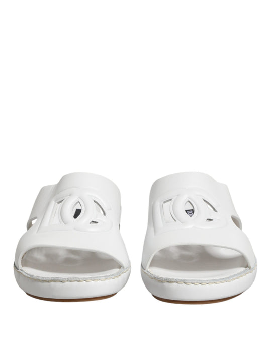 Dolce & Gabbana White DG Cutout Slides Slippers Flats Shoes