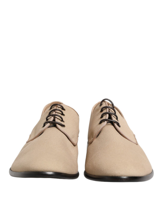 Dolce & Gabbana Beige Canvas Derby Lace Up Dress Men Shoes
