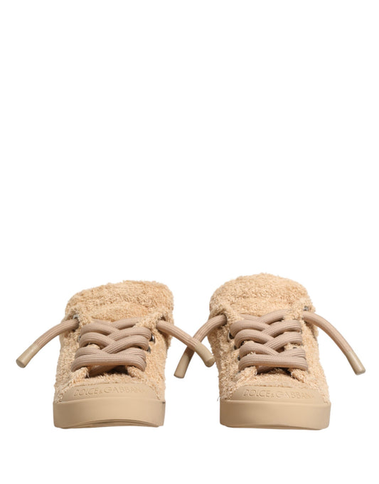 Dolce & Gabbana Shoes Beige Faux Shearling Low Top Sneakers