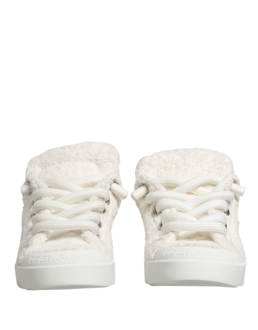 Dolce & Gabbana White Faux Shearling Low Top Sneakers Shoes