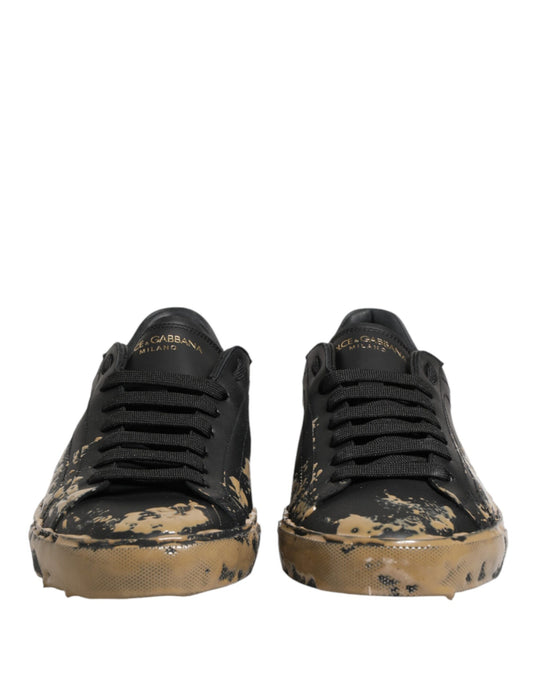 Dolce & Gabbana Black Portofino Mud Effect Low Top Sneakers Shoes