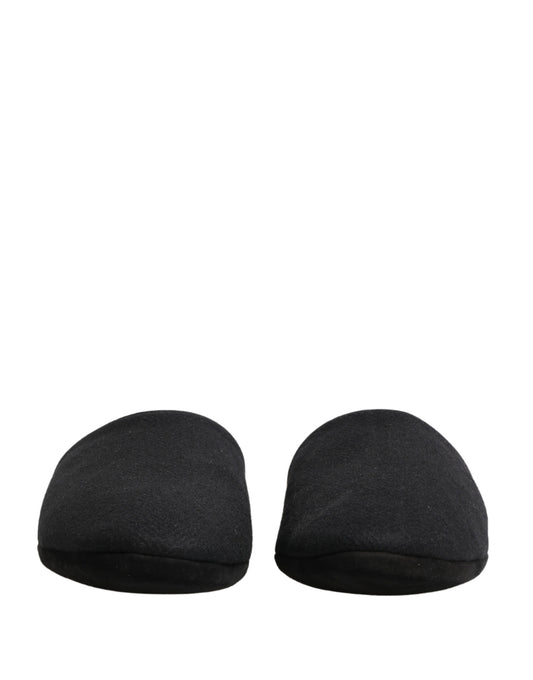 Dolce & Gabbana Black Wool Cashmere Red Quilted Slippers Shoes