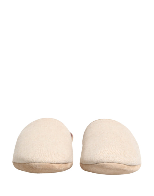 Dolce & Gabbana Beige Shetland Wool Red Quilted Slippers Shoes