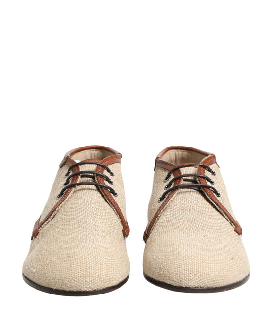 Dolce & Gabbana Beige Canvas Lace-Up Men Dress Derby Shoes