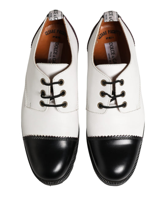 Dolce & Gabbana Black White Leather Derby Shoes