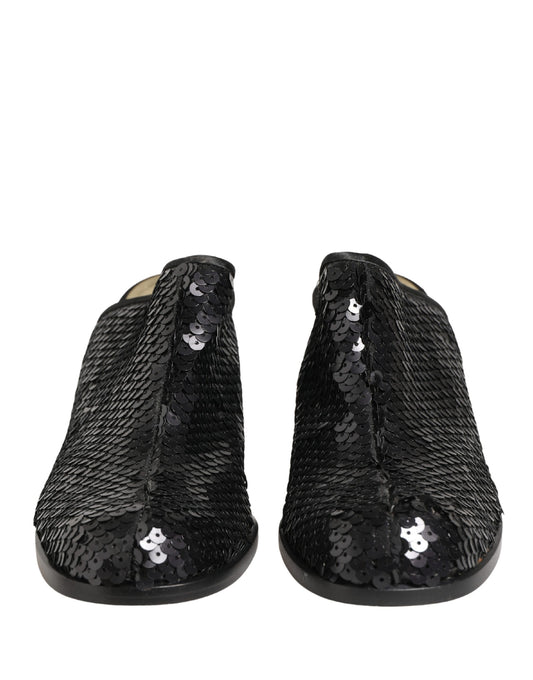 Dolce & Gabbana Black Sequined Mules Shoes