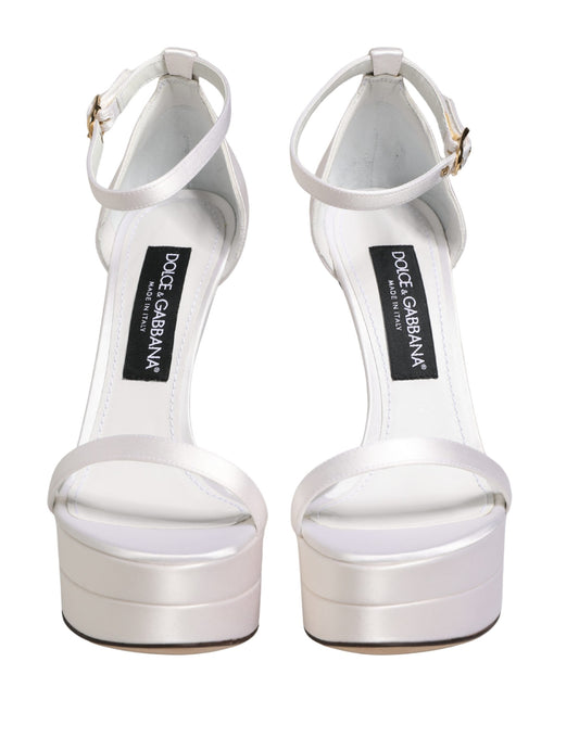Dolce & Gabbana White Platform Ankle Strap Sandals Shoes