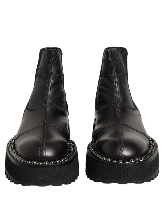 Dolce & Gabbana Black Leather Slip On Chelsea Boots Shoes
