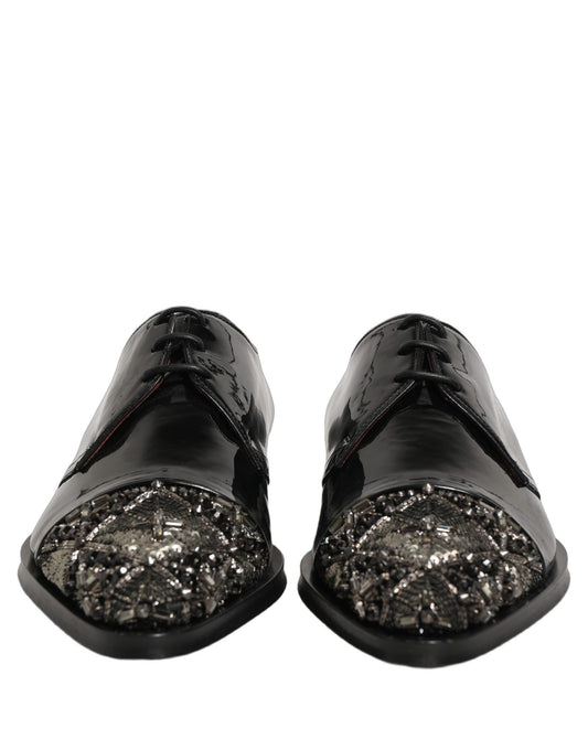Dolce & Gabbana Black Embellished Men Derby Dress Formal Shoes