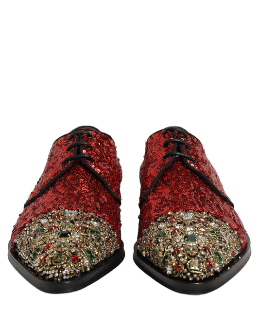 Dolce & Gabbana Red Sequin Embellished Men Derby Dress Shoes