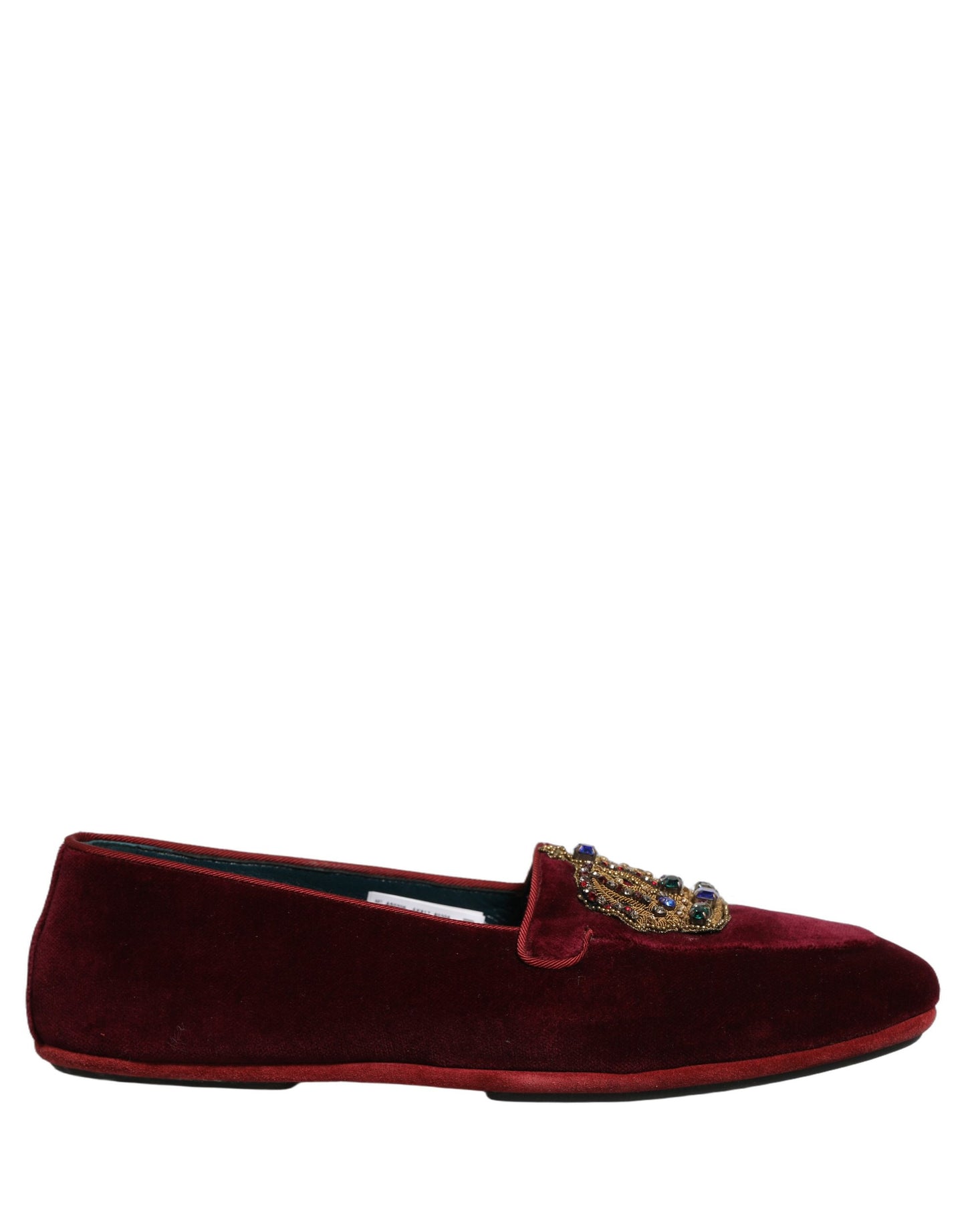Dolce & Gabbana Burgundy Velvet Crown Slip On Loafers Shoes