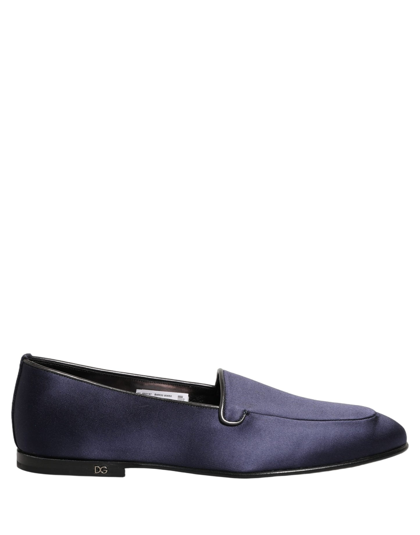 Dolce & Gabbana Blue Satin Logo Slip On Flats Loafers Shoes