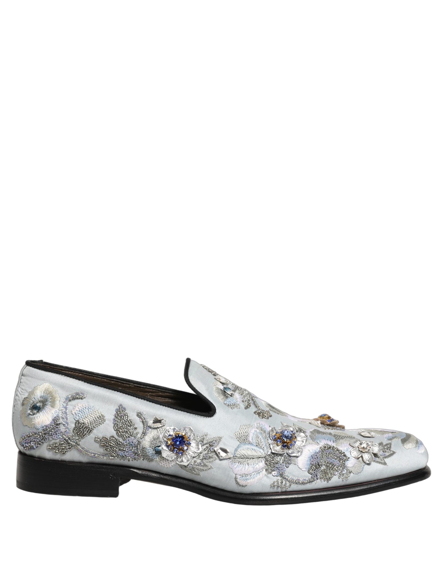 Dolce & Gabbana White Floral Embellished Men Loafers Shoes