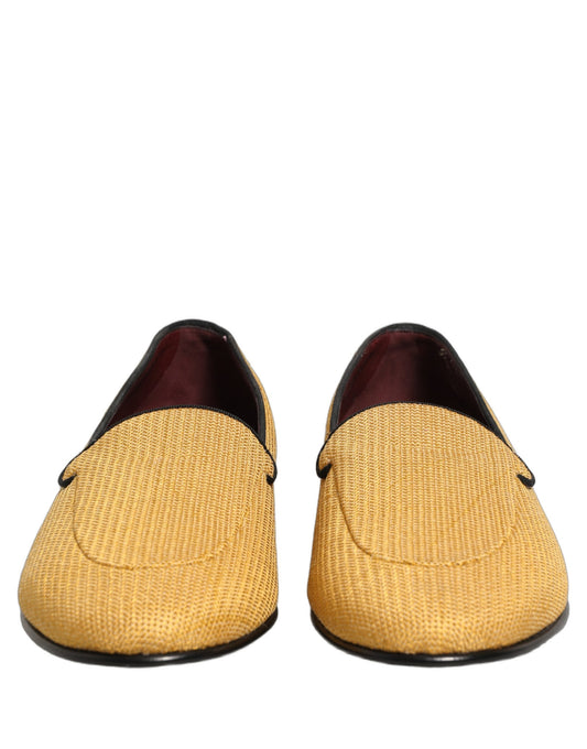 Dolce & Gabbana Yellow Woven Men Slip On Dress Loafers Shoes