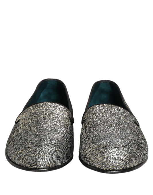Dolce & Gabbana Gray Lurex Glitter Men Dress Loafers Shoes