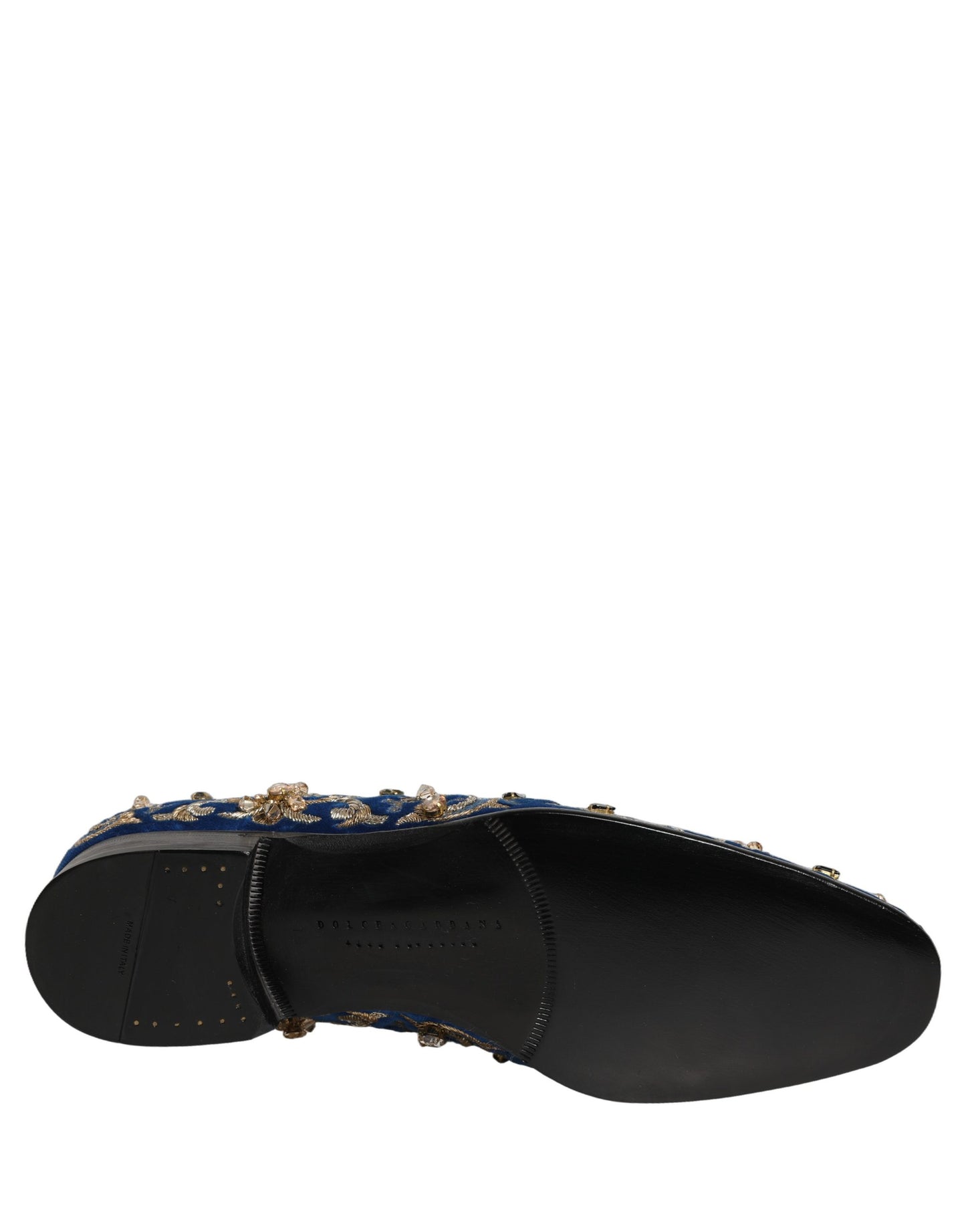 Dolce & Gabbana Blue Velvet Embellished Dress Loafers Shoes