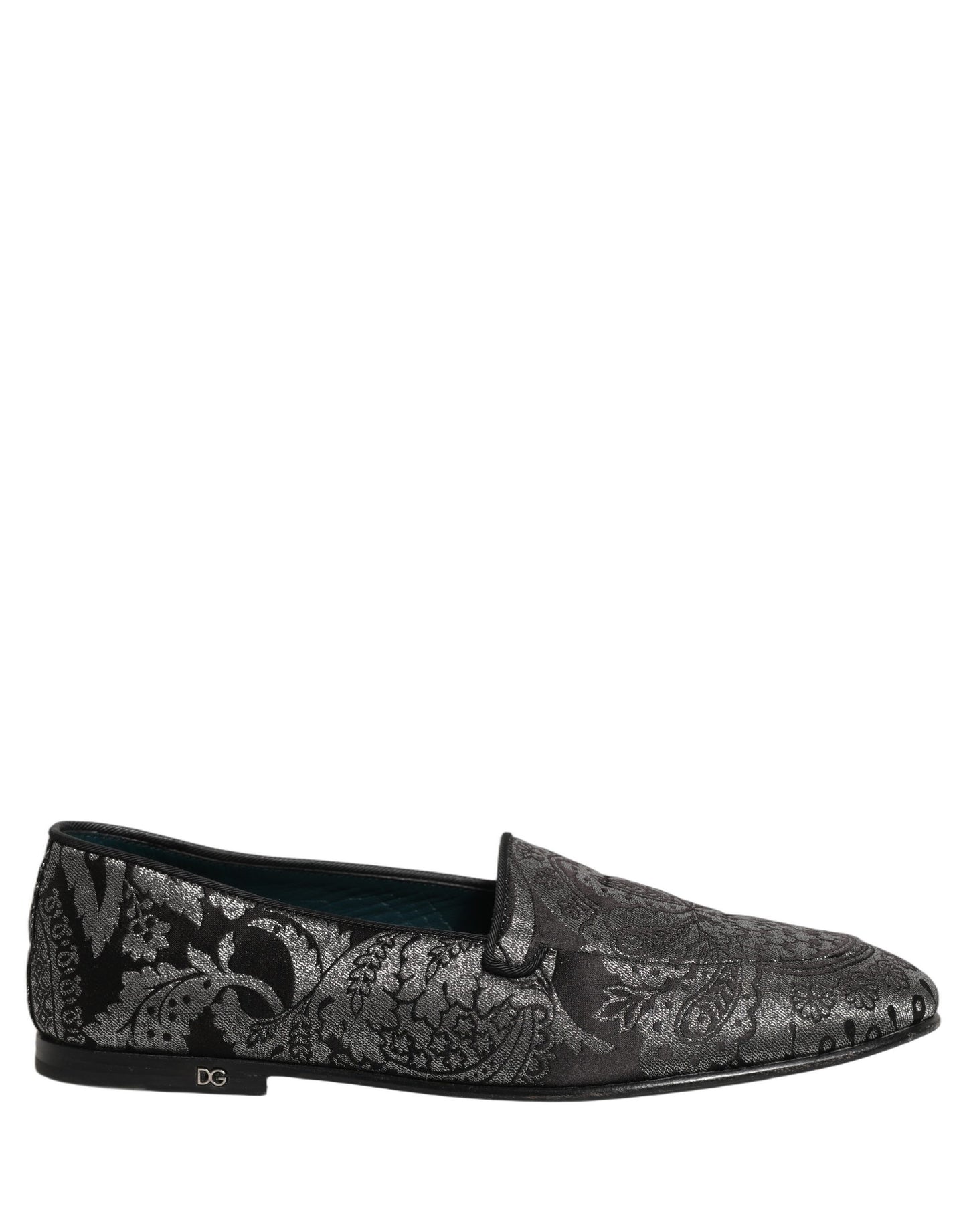 Dolce & Gabbana Silver Jacquard Leather Slip On Loafers Shoes