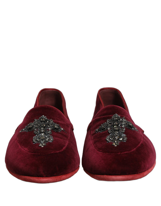 Dolce & Gabbana Red Suede Embellished Men Dress Loafers Shoes