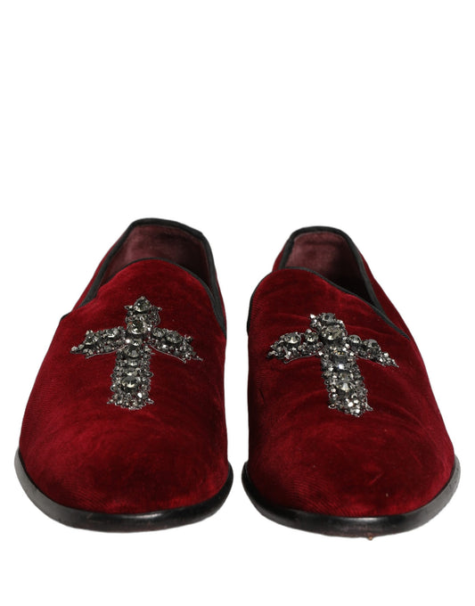 Dolce & Gabbana Maroon Suede Cross Slip On Dress Loafers Shoes