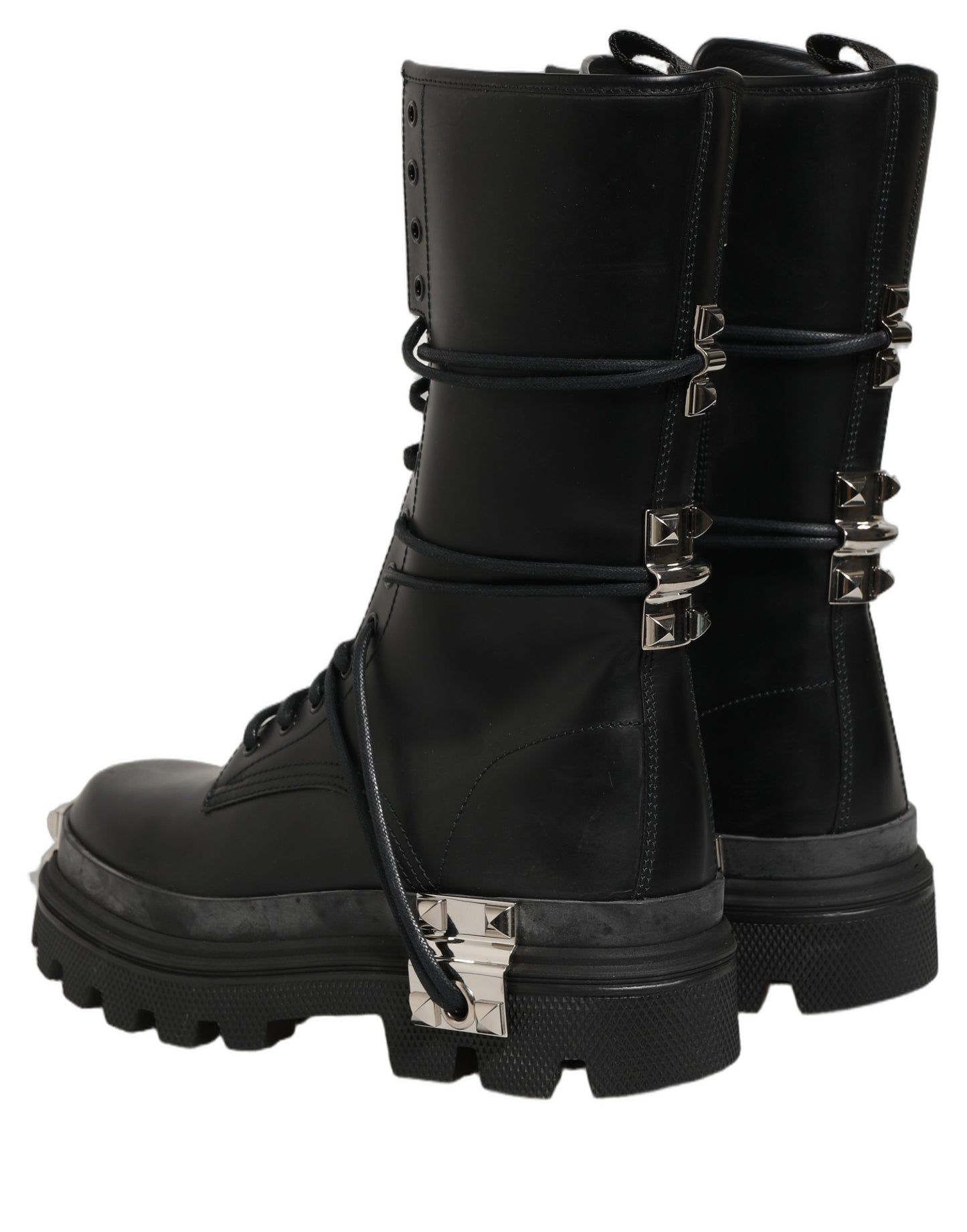 Dolce & Gabbana Black Stud Platform Combat High Boots Shoes