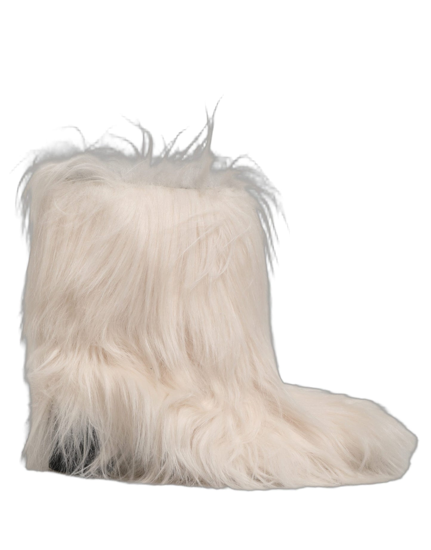 Dolce & Gabbana White Faux Fur Mid Calf Men Boots Shoes