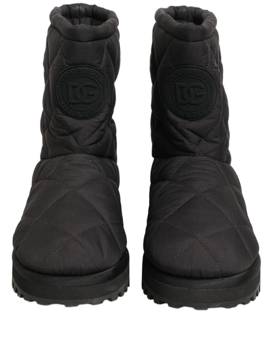 Dolce & Gabbana Black Quilted Effect Mid Calf Boots Shoes