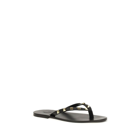 Valentino Garavani Black Calf Leather Bos Taurus Flip-Flop Sandals