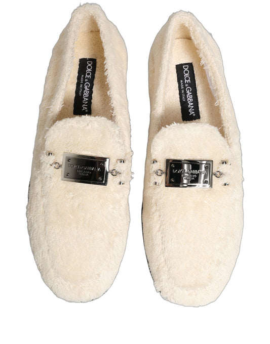 Dolce & Gabbana White Fur Shearling Men Dress Loafers Shoes