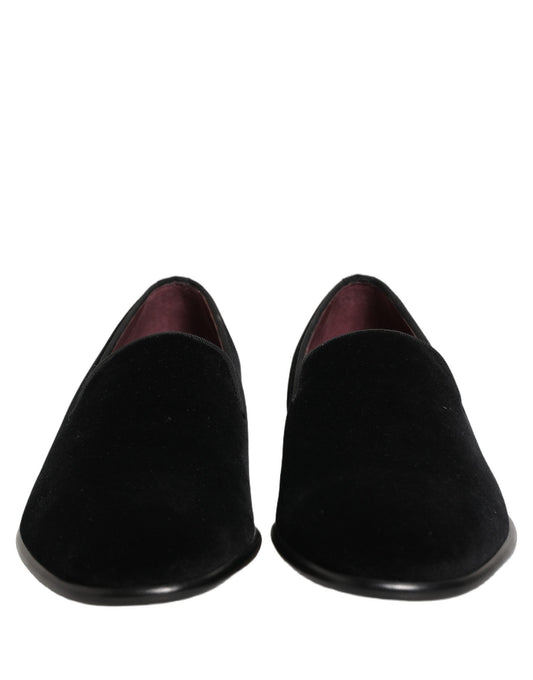Dolce & Gabbana Black Velvet Loafers Formal Men Dress Shoes