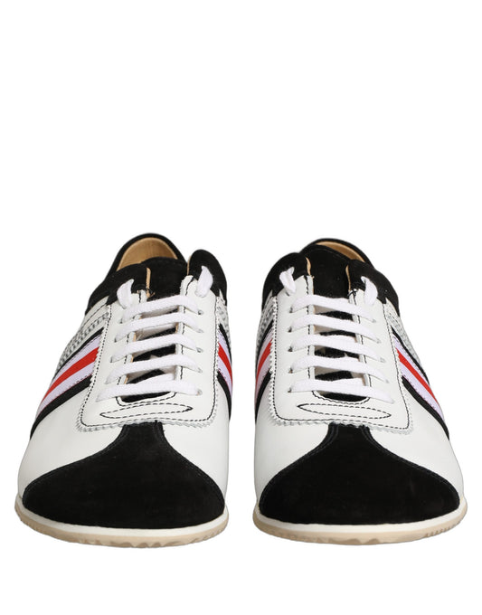 Dolce & Gabbana Black White Leather Suede Low Top Sneakers Shoes