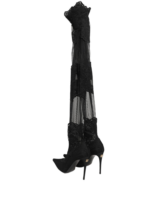 Dolce & Gabbana Black Over The Knee Sock Pumps Boots Shoes