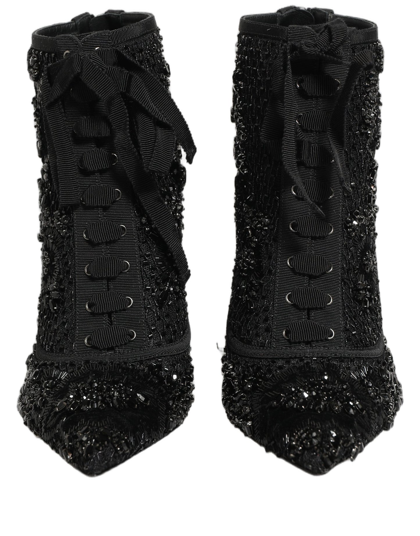 Dolce & Gabbana Black Embellished Mesh Ankle Boots Shoes