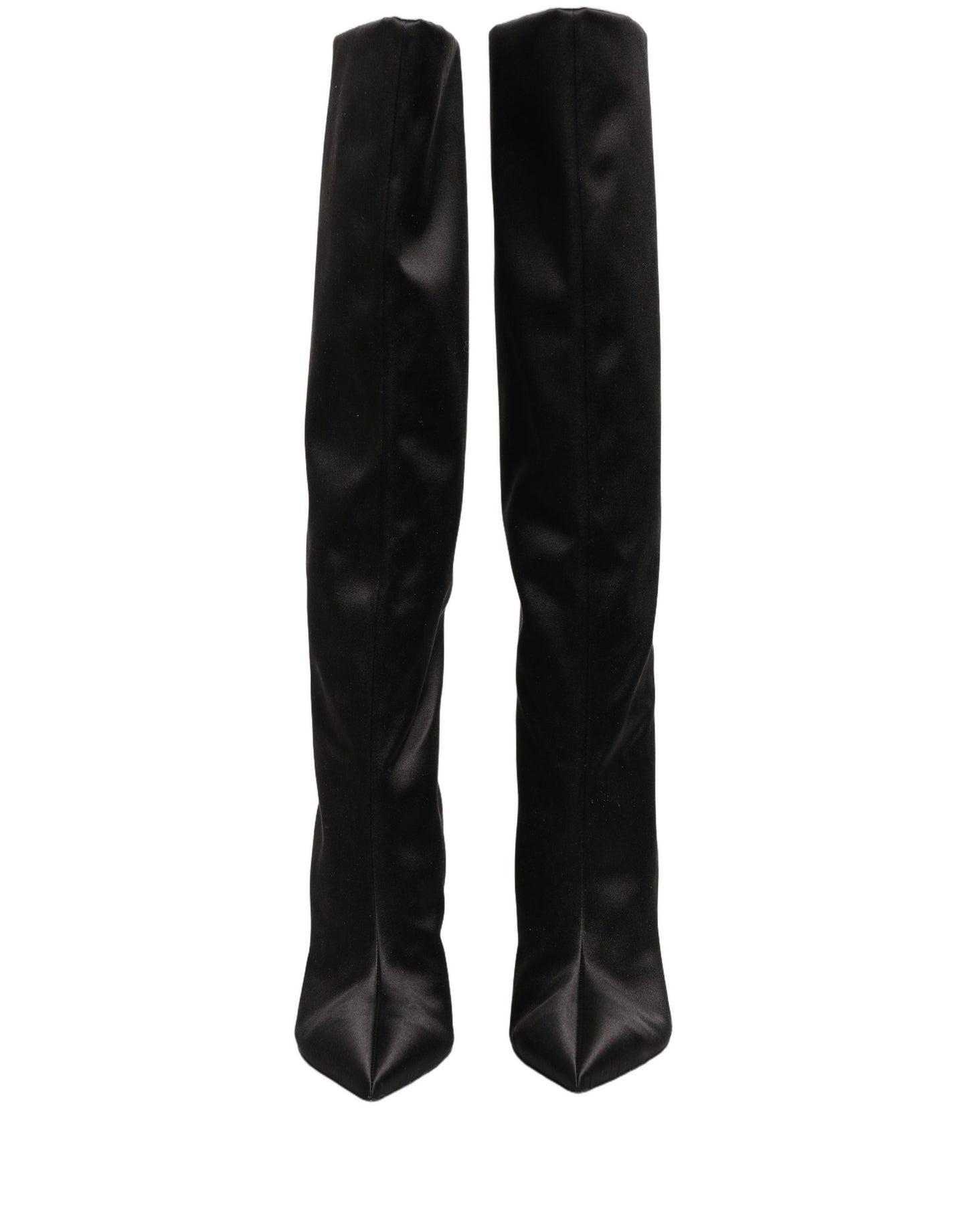 Dolce & Gabbana Black Satin Knee High Stiletto Boots Shoes