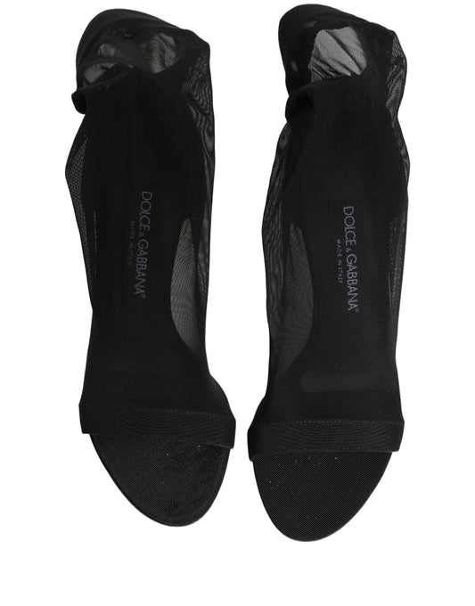 Dolce & Gabbana Black Nylon Mesh Sock Style Boots Shoes