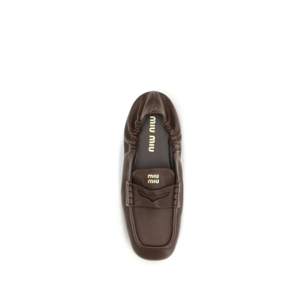 Miu Miu Brown Lamb Ovis Aries Slip-On Loafers