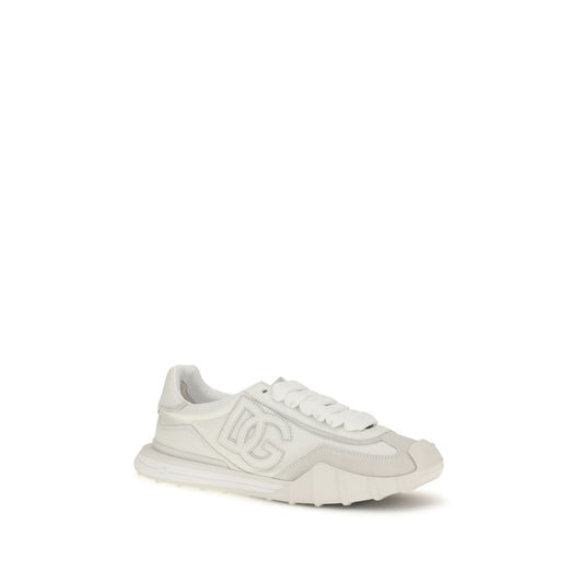 Dolce & Gabbana White Calf Leather Bos Taurus Athletic Sneakers