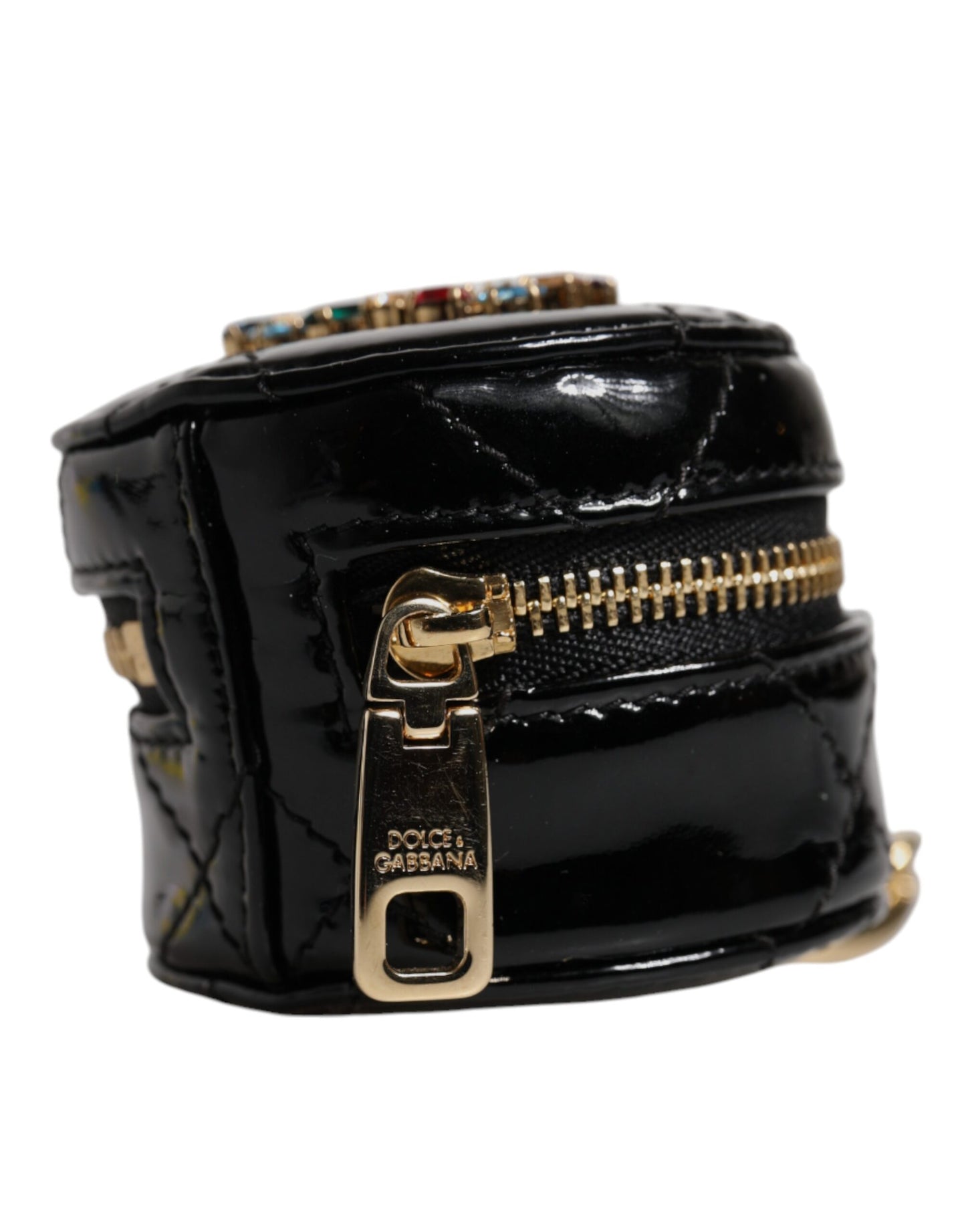 Dolce & Gabbana Black Lamb Leather DG Crystal Round Coin Purse Wallet