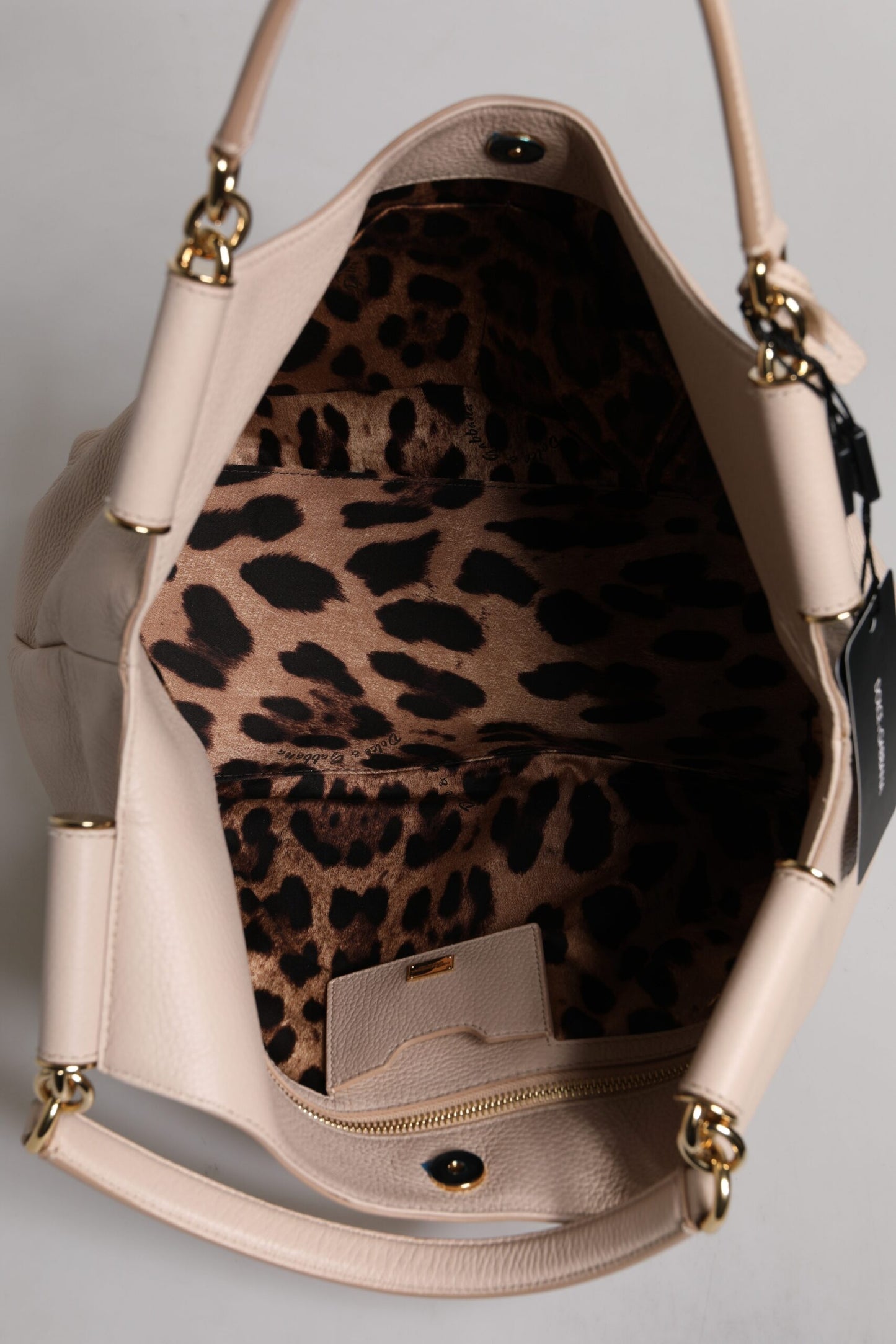 Dolce & Gabbana Light Pink Deer Leather Logo Plaque Tote Top Handle Bag