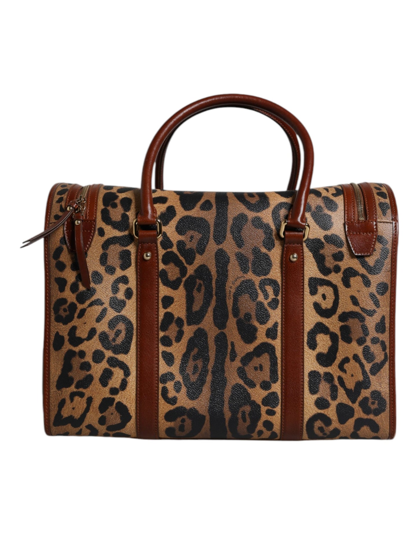 Dolce & Gabbana Brown Leopard Print Logo Plaque Top Handle Handbag Bag