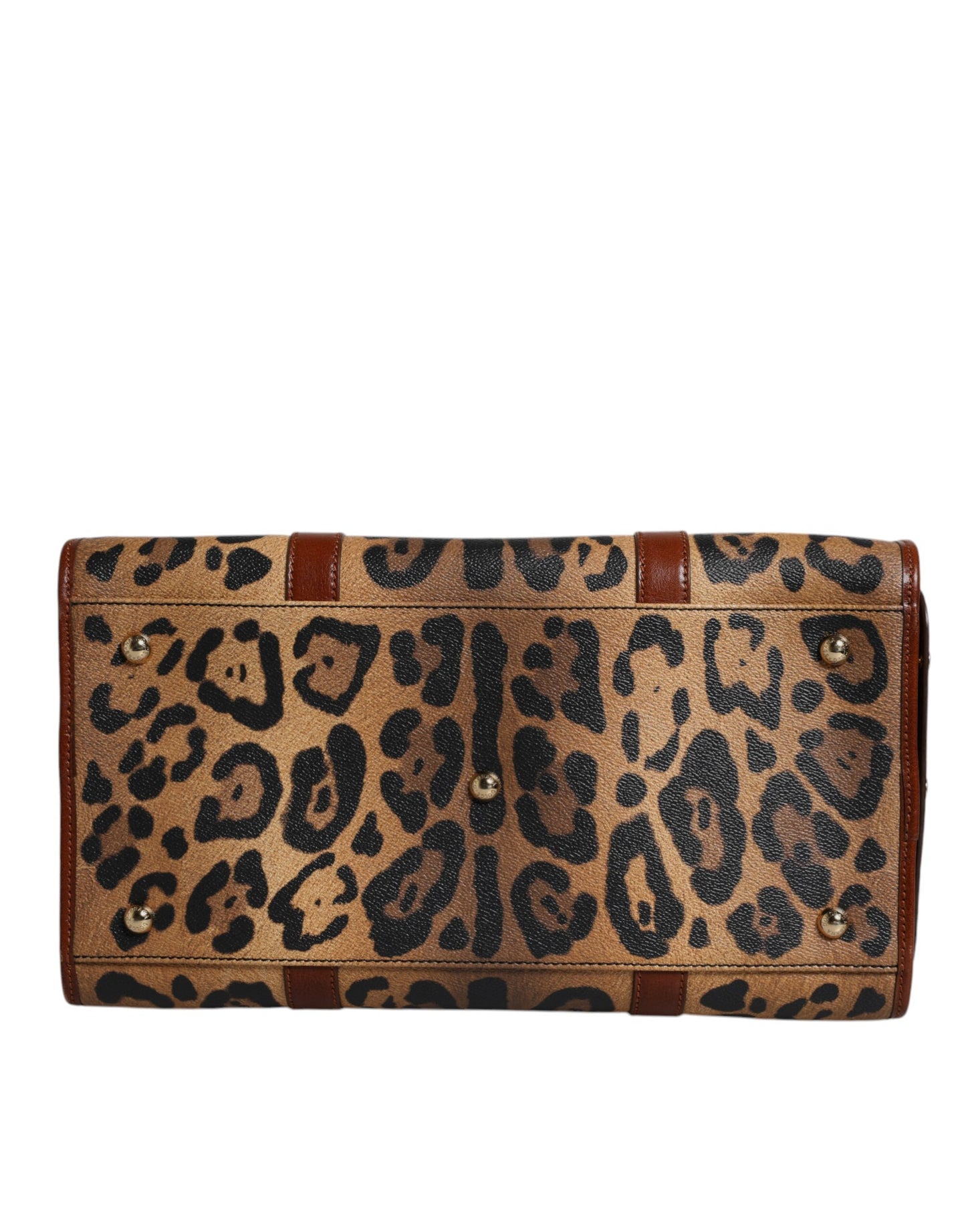 Dolce & Gabbana Brown Leopard Print Logo Plaque Top Handle Handbag Bag