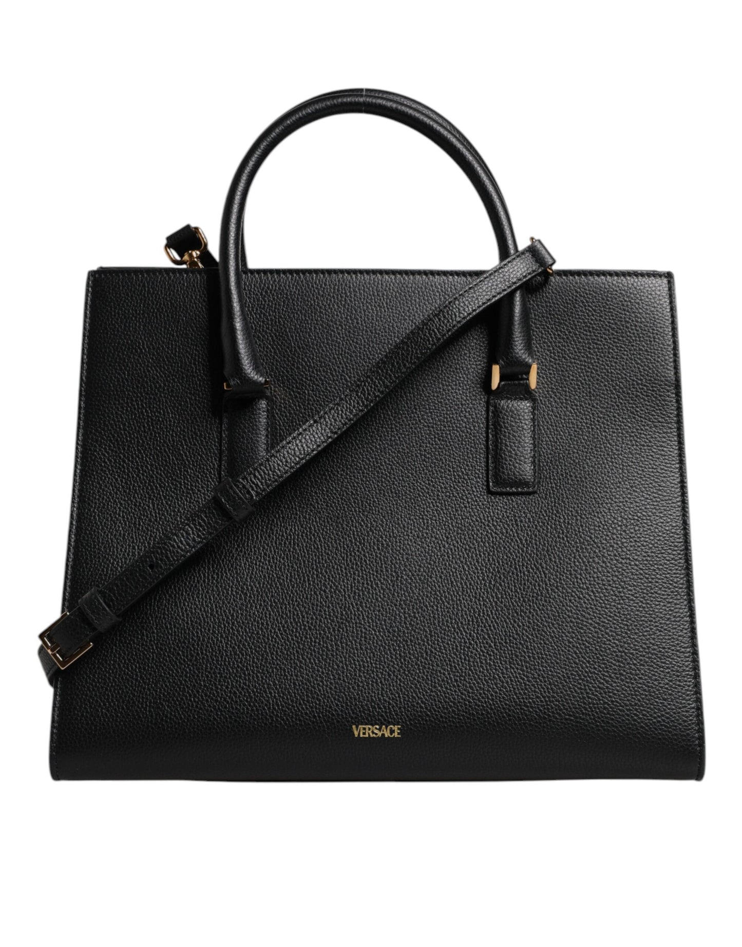 Versace Black Large Leather Top Handle Shoulder Crossbody Bag