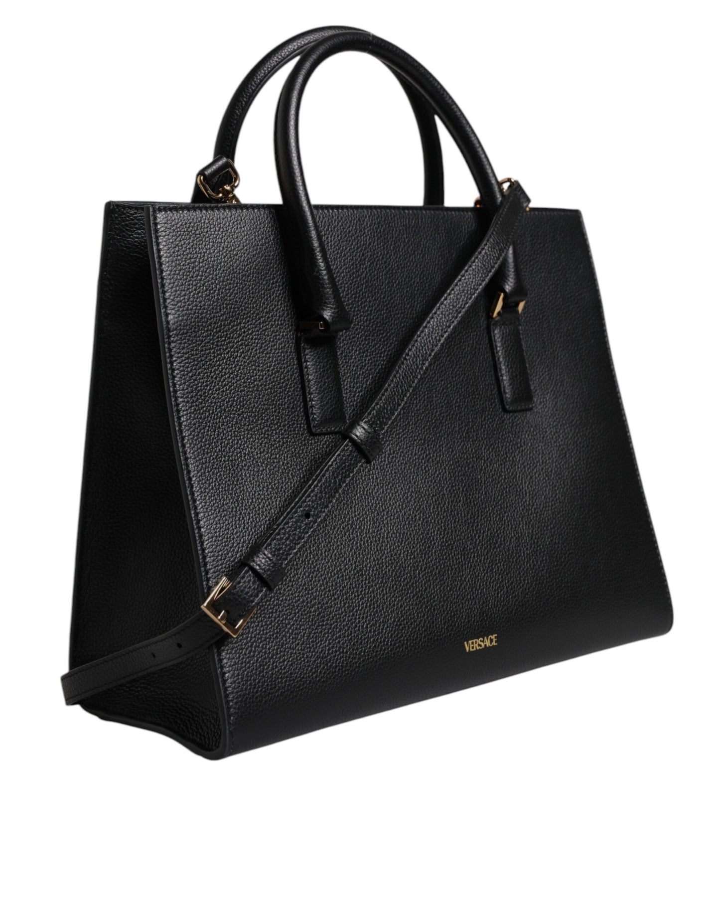 Versace Black Large Leather Top Handle Shoulder Crossbody Bag
