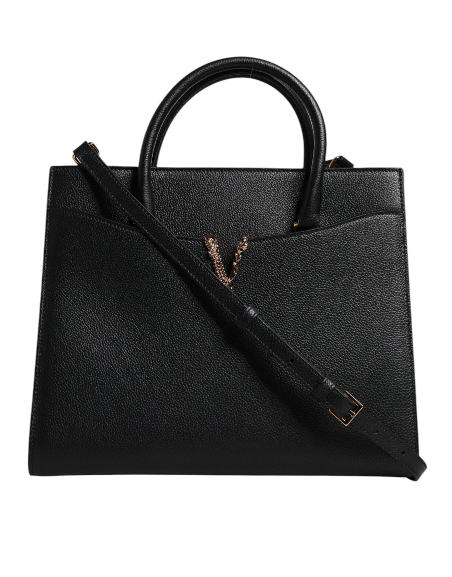 Versace Black Large Leather Top Handle Shoulder Crossbody Bag