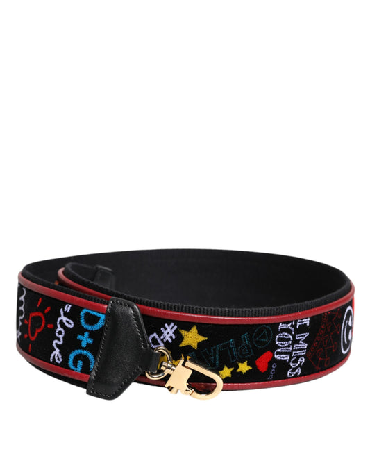 Dolce & Gabbana Black Cotton Printed Bag Shoulder Strap