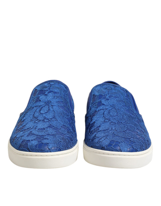 Dolce & Gabbana Blue Leather Lace Slip On Sneaker Shoes