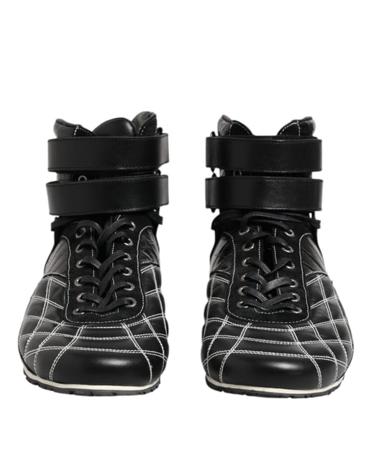 Dolce & Gabbana Black Quilted Leather Lace Up Sneakers Shoes
