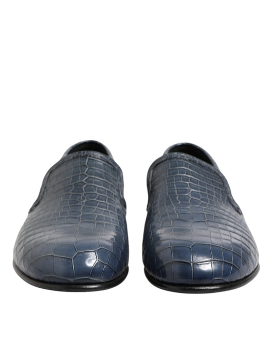 Dolce & Gabbana Blue Exotic Leather Slip On Loafers Men Dress Shoes