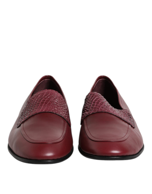 Dolce & Gabbana Burgundy Calfskin Leather Formal Slip On Shoes