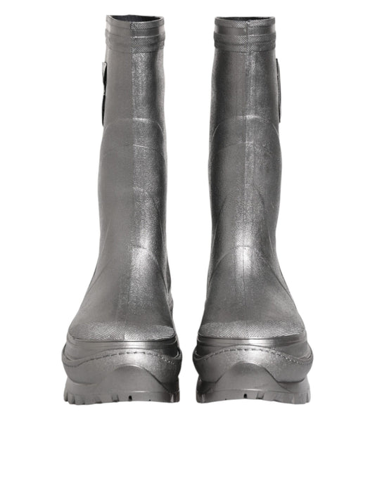 Dolce & Gabbana Metallic Silver Pull On Rain Boots Shoes
