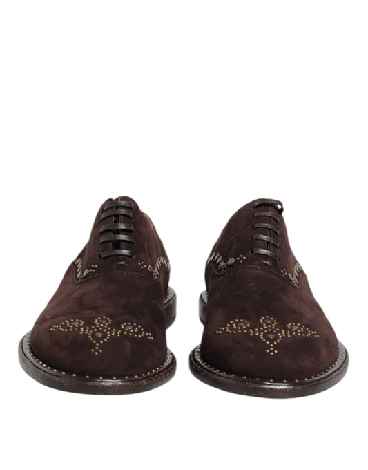 Dolce & Gabbana Brown Velvet Lace Up Oxford Dress Shoes